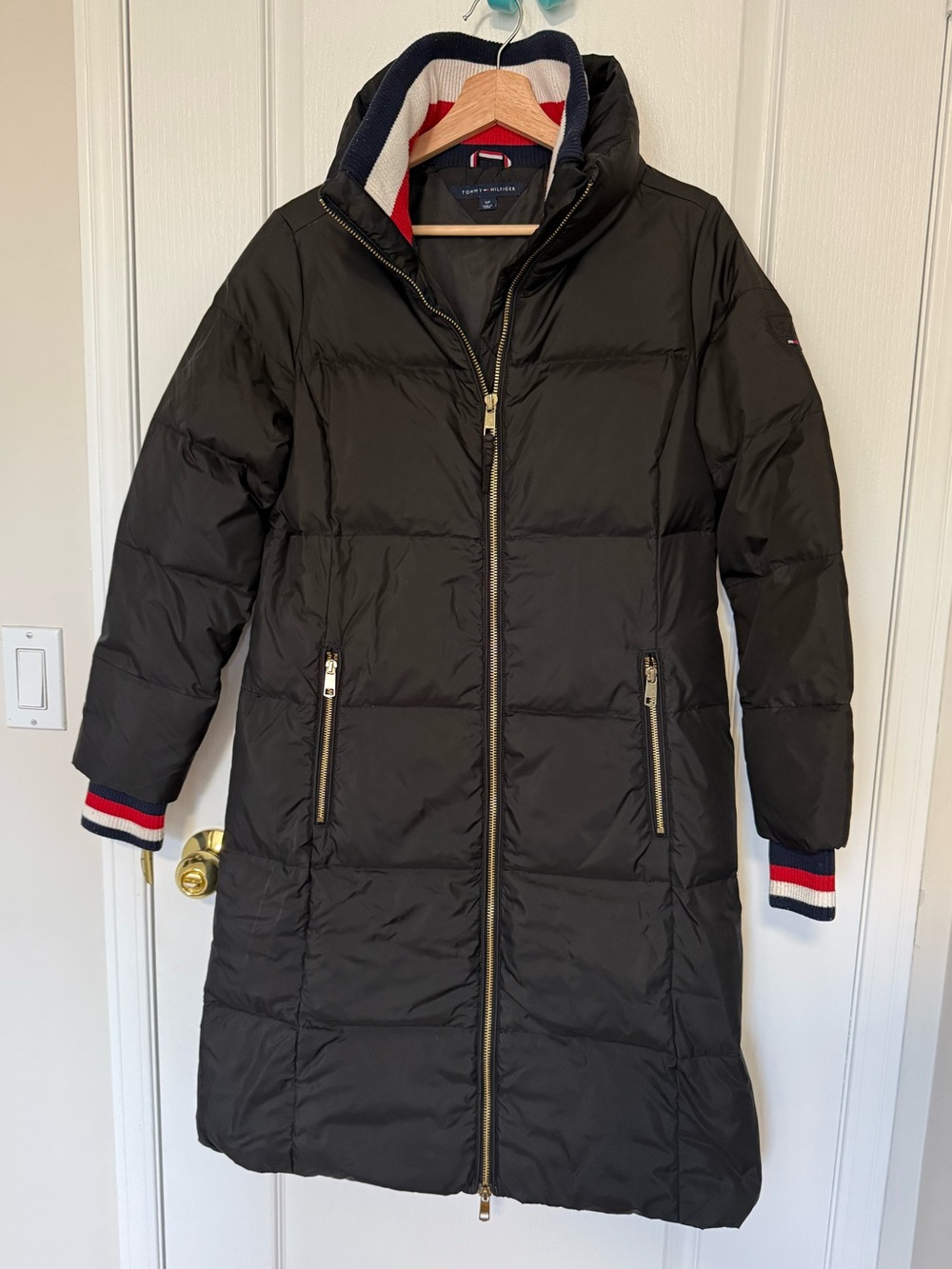 Tommy Hilfiger Black Long Quilted Puffer Coat with Hood